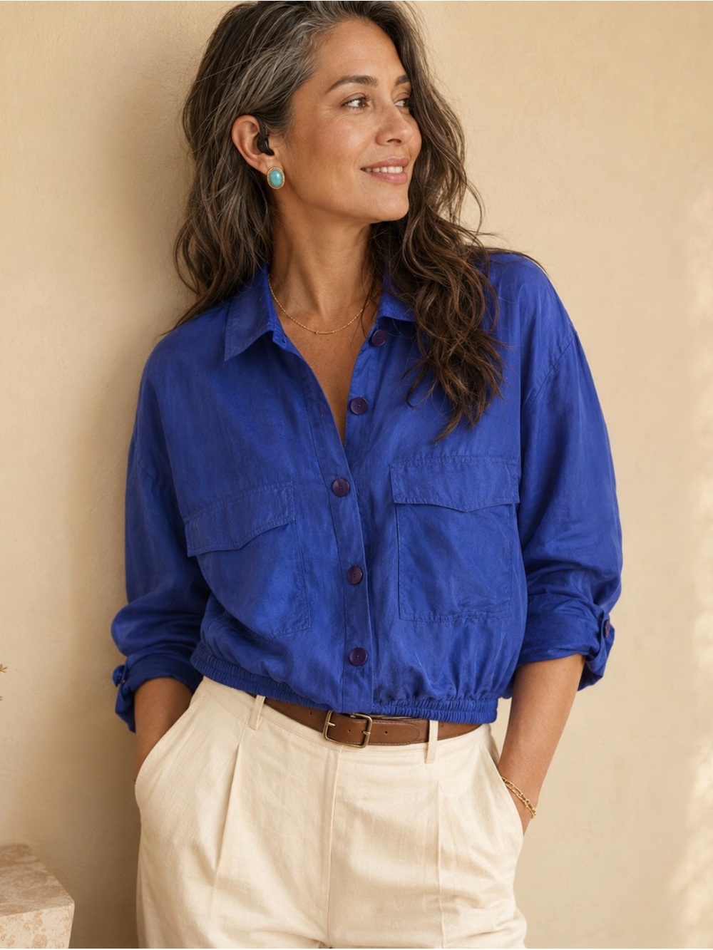 Nordstrom Cobalt Blue Button-Front Bomber Jacket